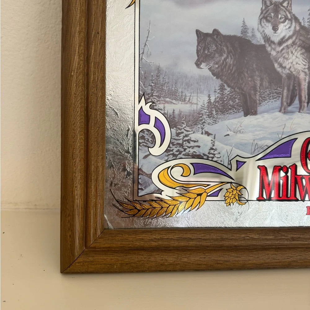 Old Milwaukee Best Timberwolves Framed Mirror Wildlife Series Rare Collectible